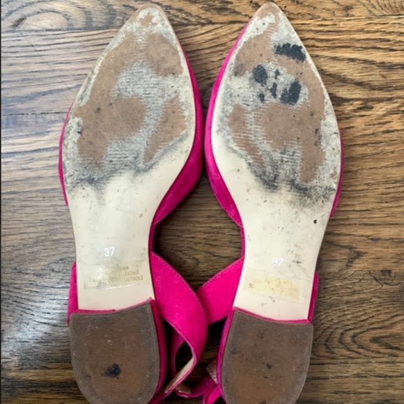 Barney's Suede Pointed Toe Pink Flats - Picture 4 of 5